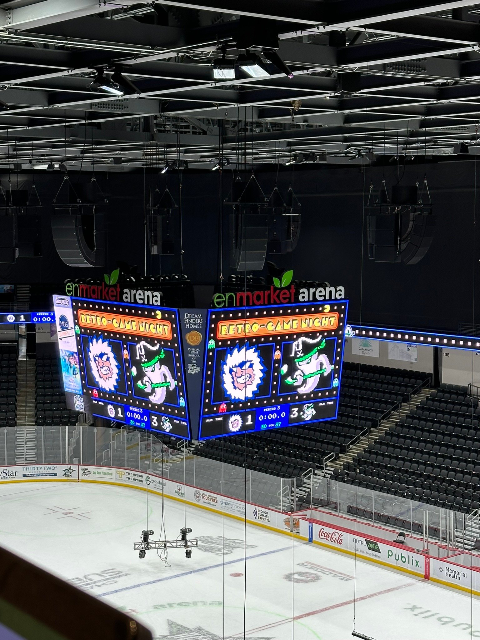 8-bit light-gun style scoreboard graphic of the Ghost Pirates mascot