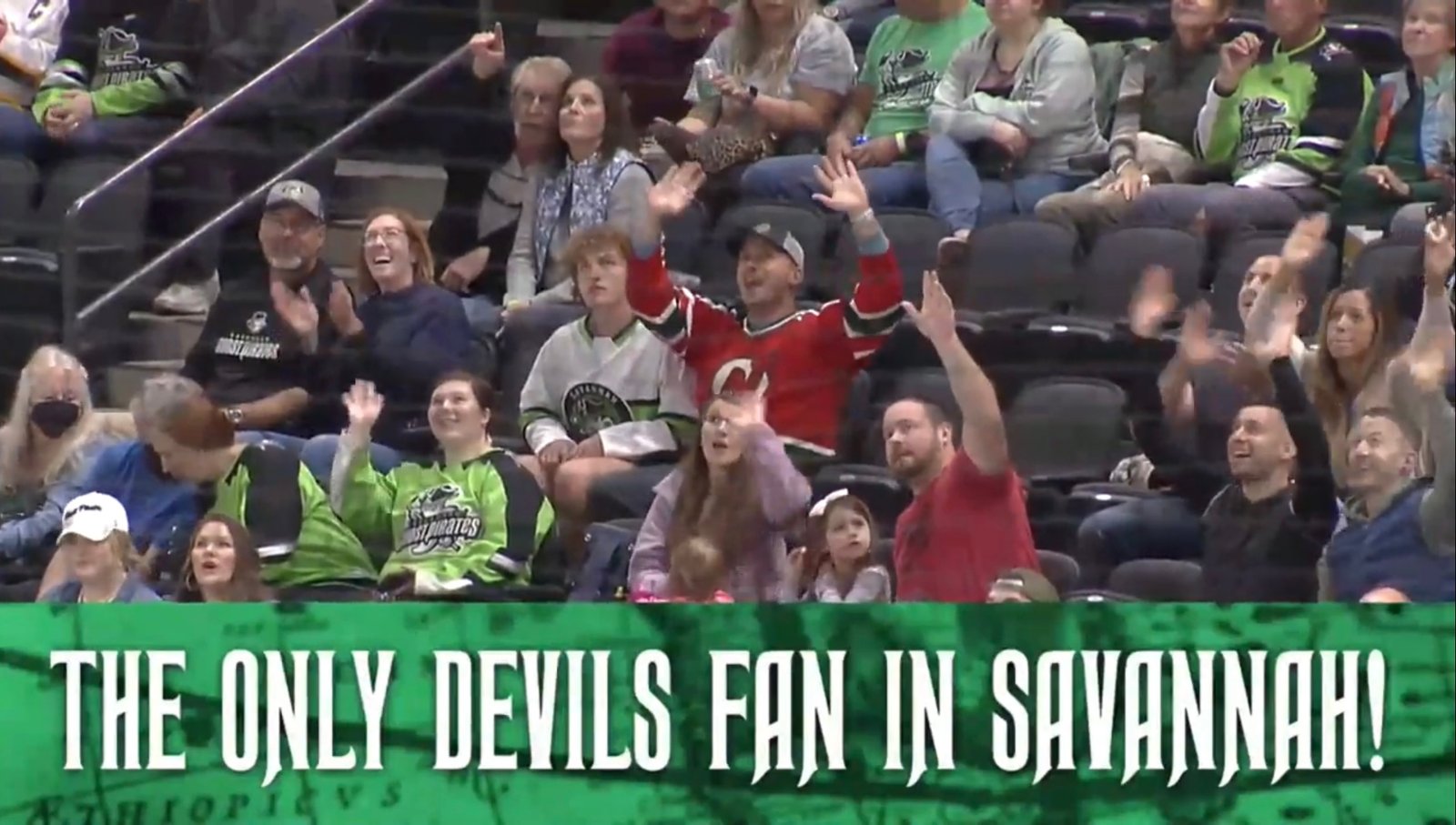Having fun with fans at a Ghost Pirates game