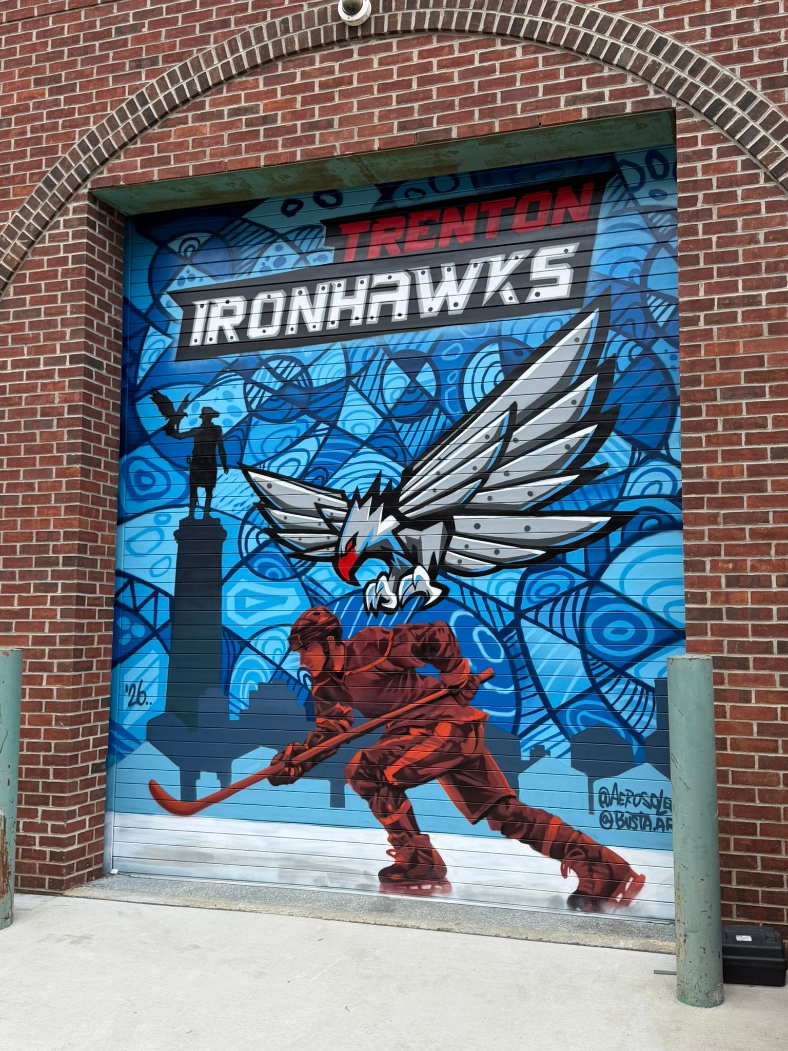 Trenton Ironhawks garage-door mural